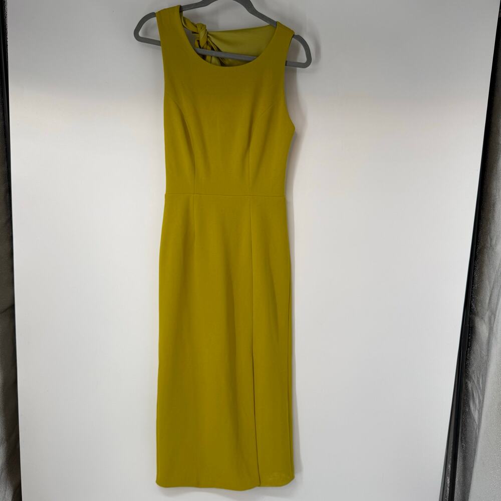 Strut & Bolt Midii Dress Women Medium Yellow Green Sleeveless Open Back Slit Hem
